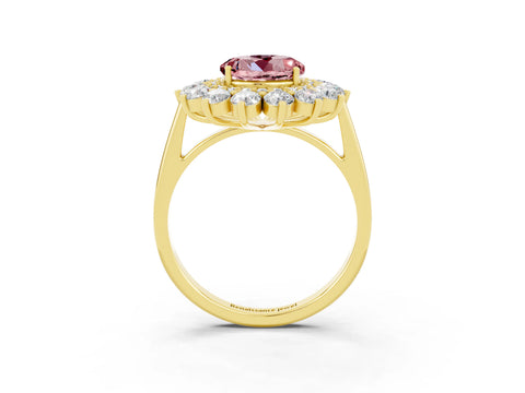 Yellow gold Round Cut Halo Cluster Diamond Ring with Pave Band and Four-Prong Setting_12
