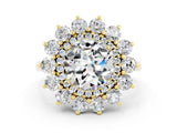 Yellow gold Round Cut Halo Cluster Diamond Ring with Pave Band and Four-Prong Setting_12
