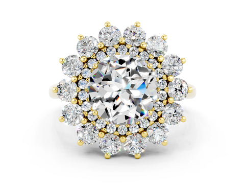 Yellow gold Round Cut Halo Cluster Diamond Ring with Pave Band and Four-Prong Setting_12