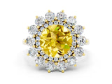 Yellow gold Round Cut Halo Cluster Diamond Ring with Pave Band and Four-Prong Setting_12