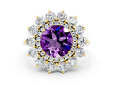 Yellow gold Round Cut Halo Cluster Diamond Ring with Pave Band and Four-Prong Setting_12