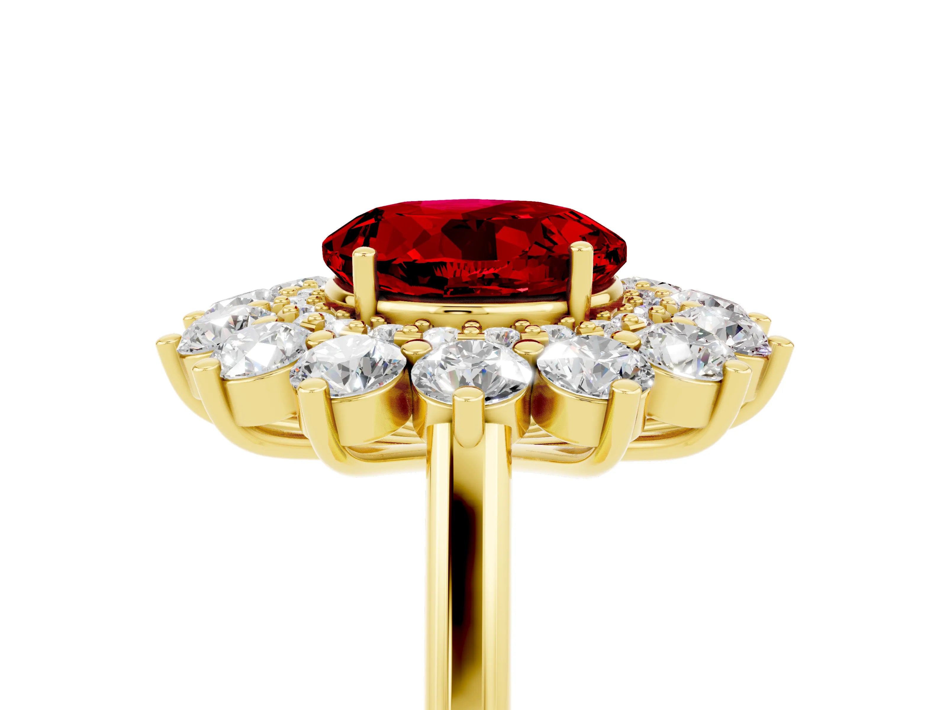 Yellow gold Round Cut Halo Cluster Diamond Ring with Pave Band and Four-Prong Setting_13