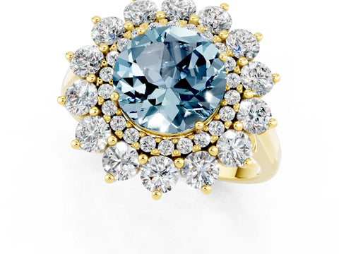 Yellow gold Round Cut Halo Cluster Diamond Ring with Pave Band and Four-Prong Setting_13