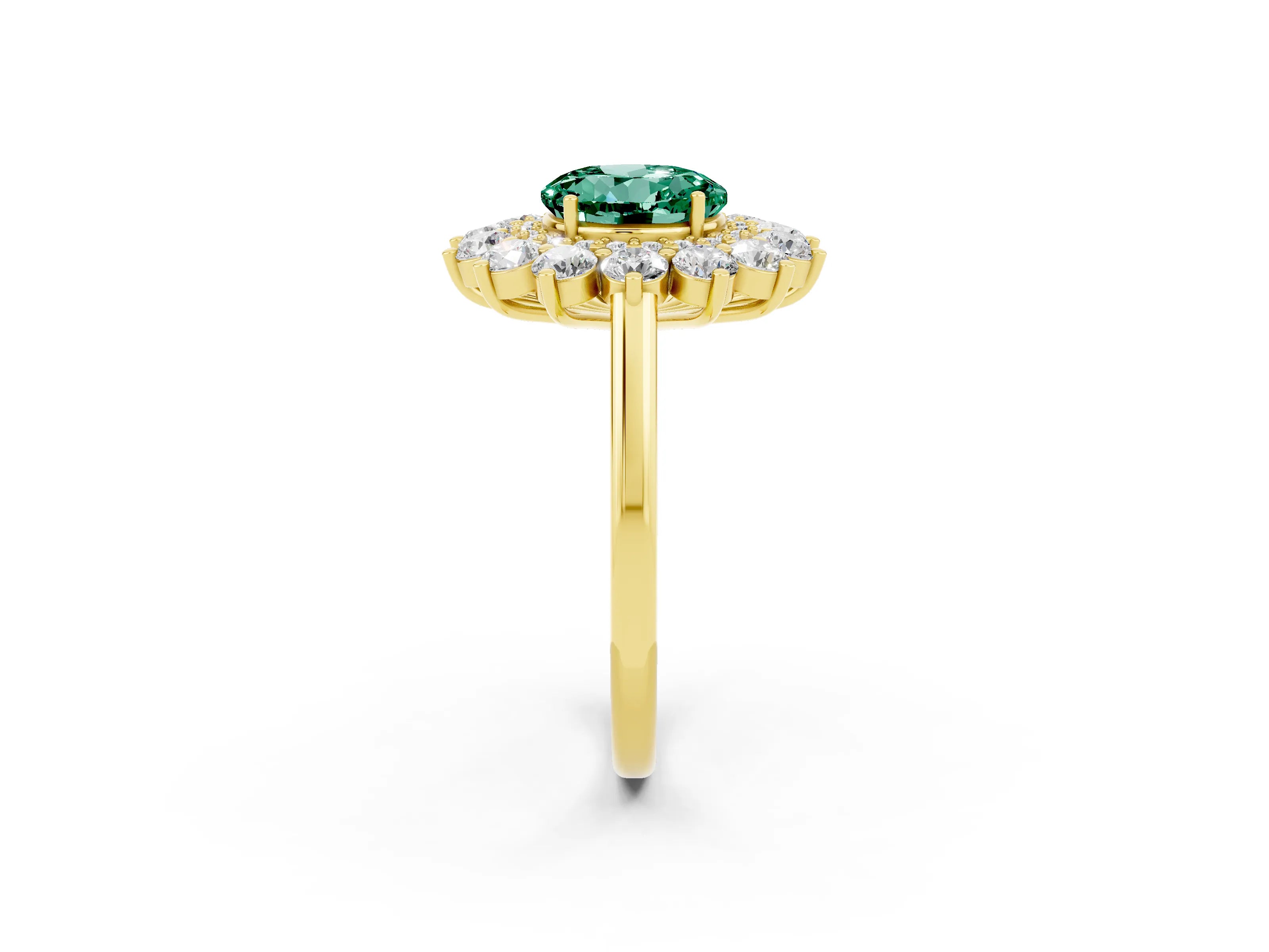 Yellow gold Round Cut Halo Cluster Diamond Ring with Pave Band and Four-Prong Setting_14