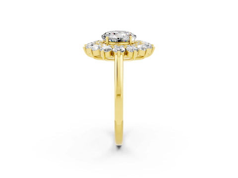 Yellow gold Round Cut Halo Cluster Diamond Ring with Pave Band and Four-Prong Setting_14