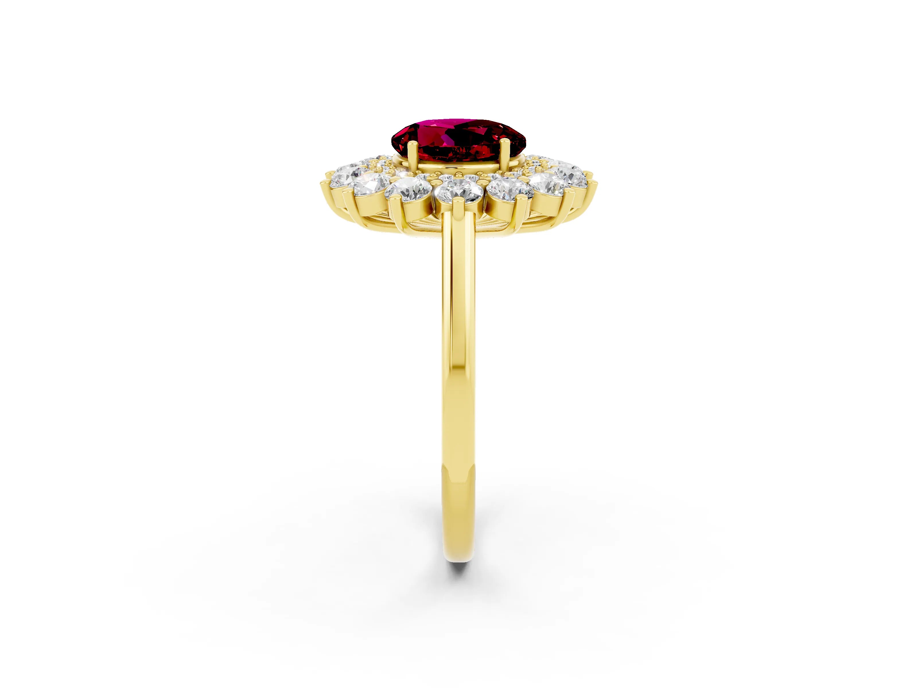 Yellow gold Round Cut Halo Cluster Diamond Ring with Pave Band and Four-Prong Setting_14