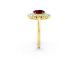 Yellow gold Round Cut Halo Cluster Diamond Ring with Pave Band and Four-Prong Setting_14