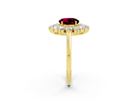 Yellow gold Round Cut Halo Cluster Diamond Ring with Pave Band and Four-Prong Setting_14
