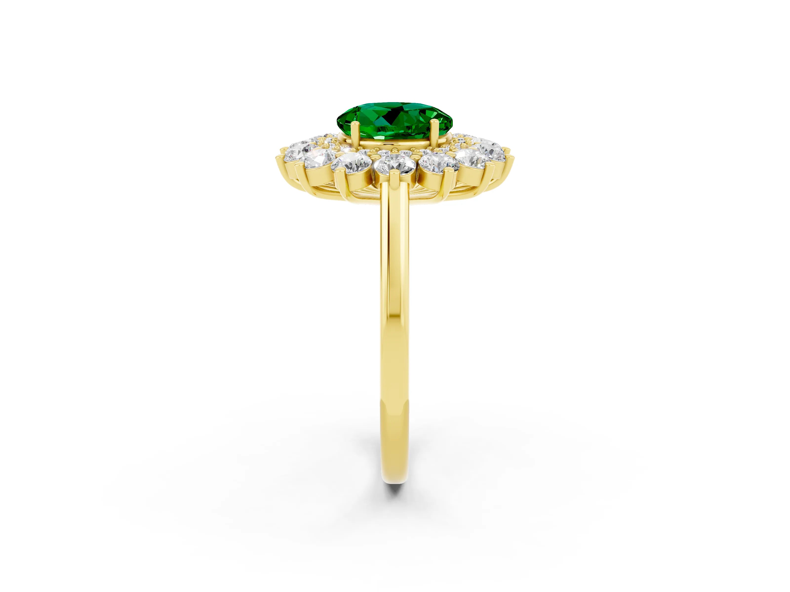 Yellow gold Round Cut Halo Cluster Diamond Ring with Pave Band and Four-Prong Setting_14