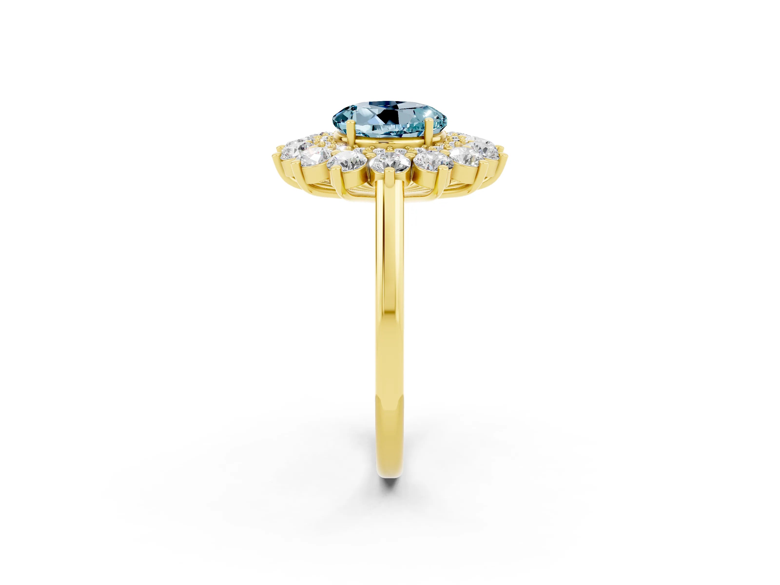 Yellow gold Round Cut Halo Cluster Diamond Ring with Pave Band and Four-Prong Setting_14