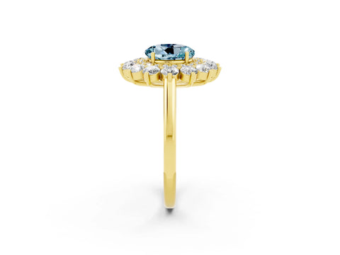 Yellow gold Round Cut Halo Cluster Diamond Ring with Pave Band and Four-Prong Setting_14