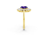 Yellow gold Round Cut Halo Cluster Diamond Ring with Pave Band and Four-Prong Setting_14
