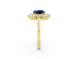 Yellow gold Round Cut Halo Cluster Diamond Ring with Pave Band and Four-Prong Setting_14