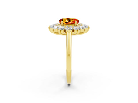 Yellow gold Round Cut Halo Cluster Diamond Ring with Pave Band and Four-Prong Setting_14