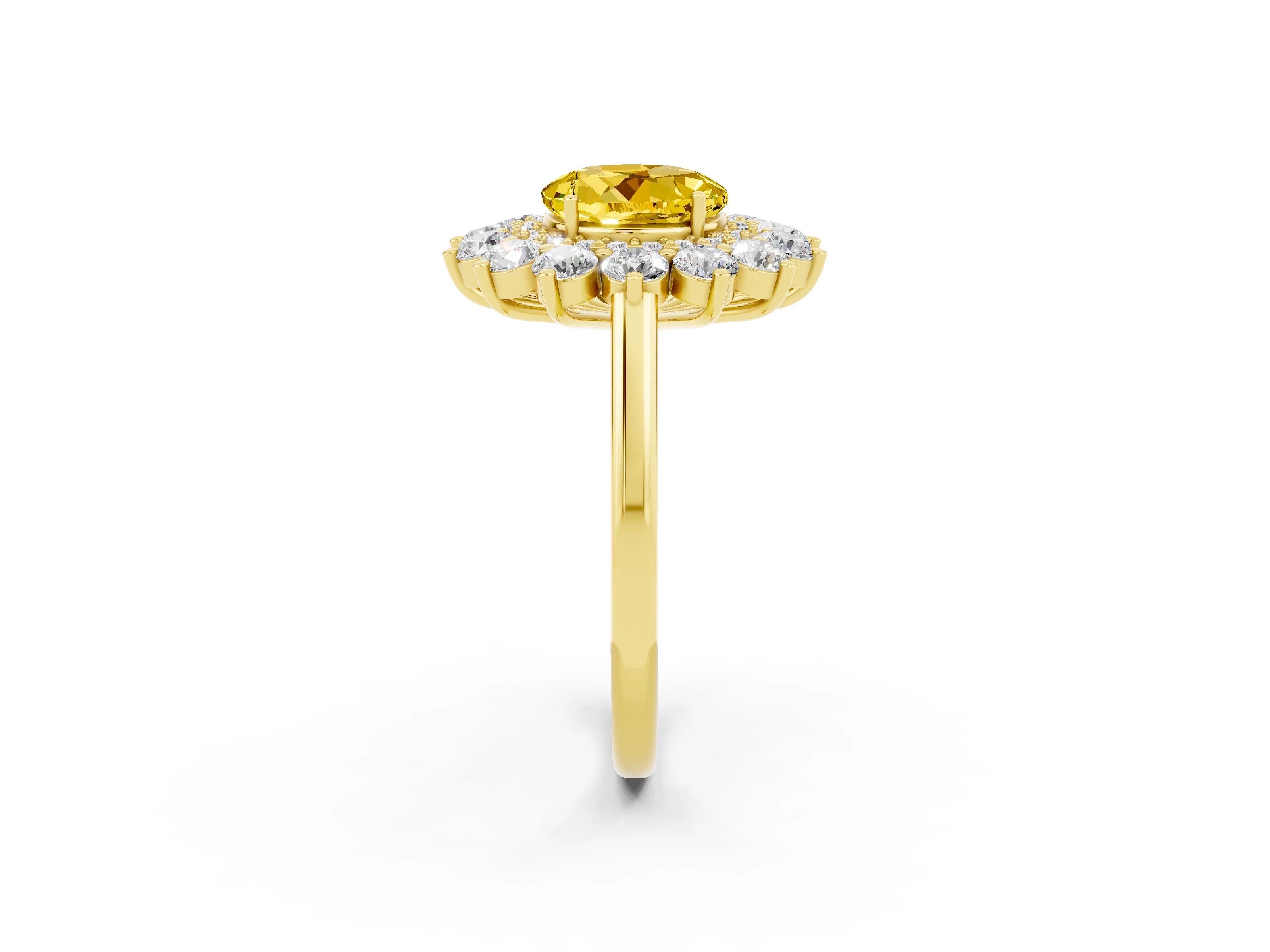 Yellow gold Round Cut Halo Cluster Diamond Ring with Pave Band and Four-Prong Setting_14