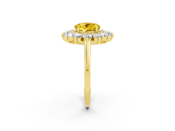 Yellow gold Round Cut Yellow Sapphire Floral Double Halo Engagement Ring with Prong Setting