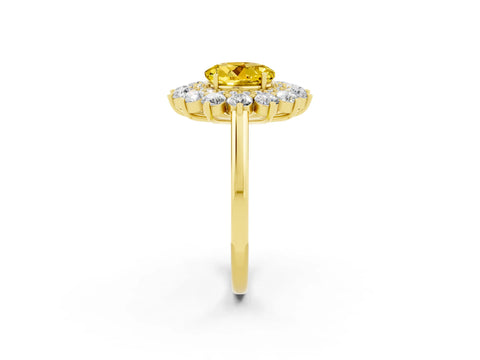 Yellow gold Round Cut Halo Cluster Diamond Ring with Pave Band and Four-Prong Setting_14