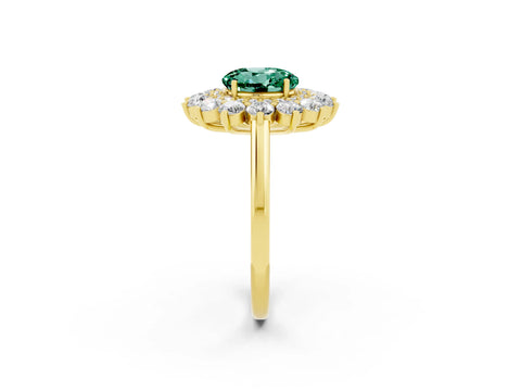 Yellow gold Round Cut Halo Cluster Diamond Ring with Pave Band and Four-Prong Setting_14