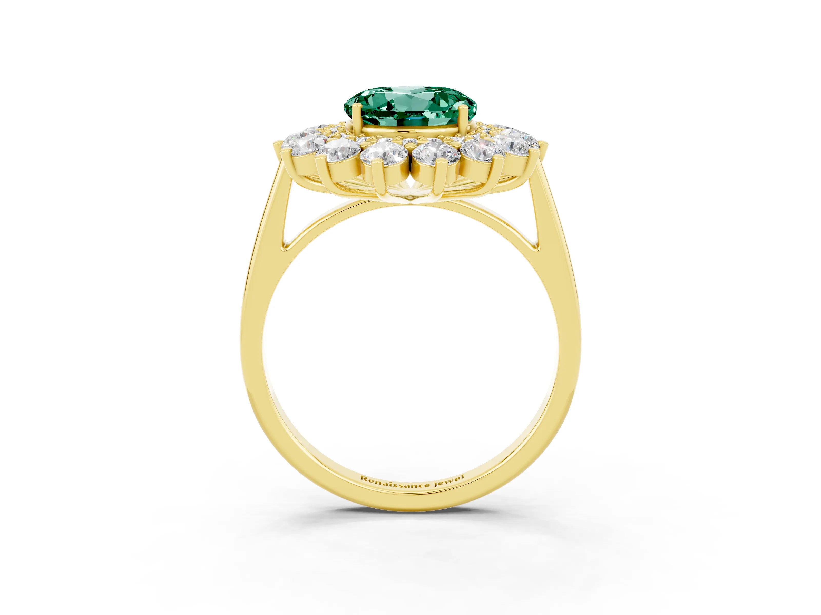 Yellow gold Round Cut Halo Cluster Diamond Ring with Pave Band and Four-Prong Setting_15