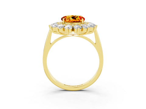 Yellow gold Round Cut Halo Cluster Diamond Ring with Pave Band and Four-Prong Setting_15
