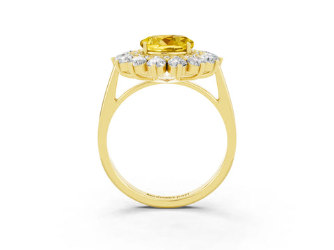 Yellow gold Round Cut Halo Cluster Diamond Ring with Pave Band and Four-Prong Setting_15