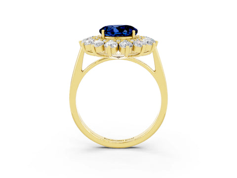 Yellow gold Round Cut Halo Cluster Diamond Ring with Pave Band and Four-Prong Setting_15