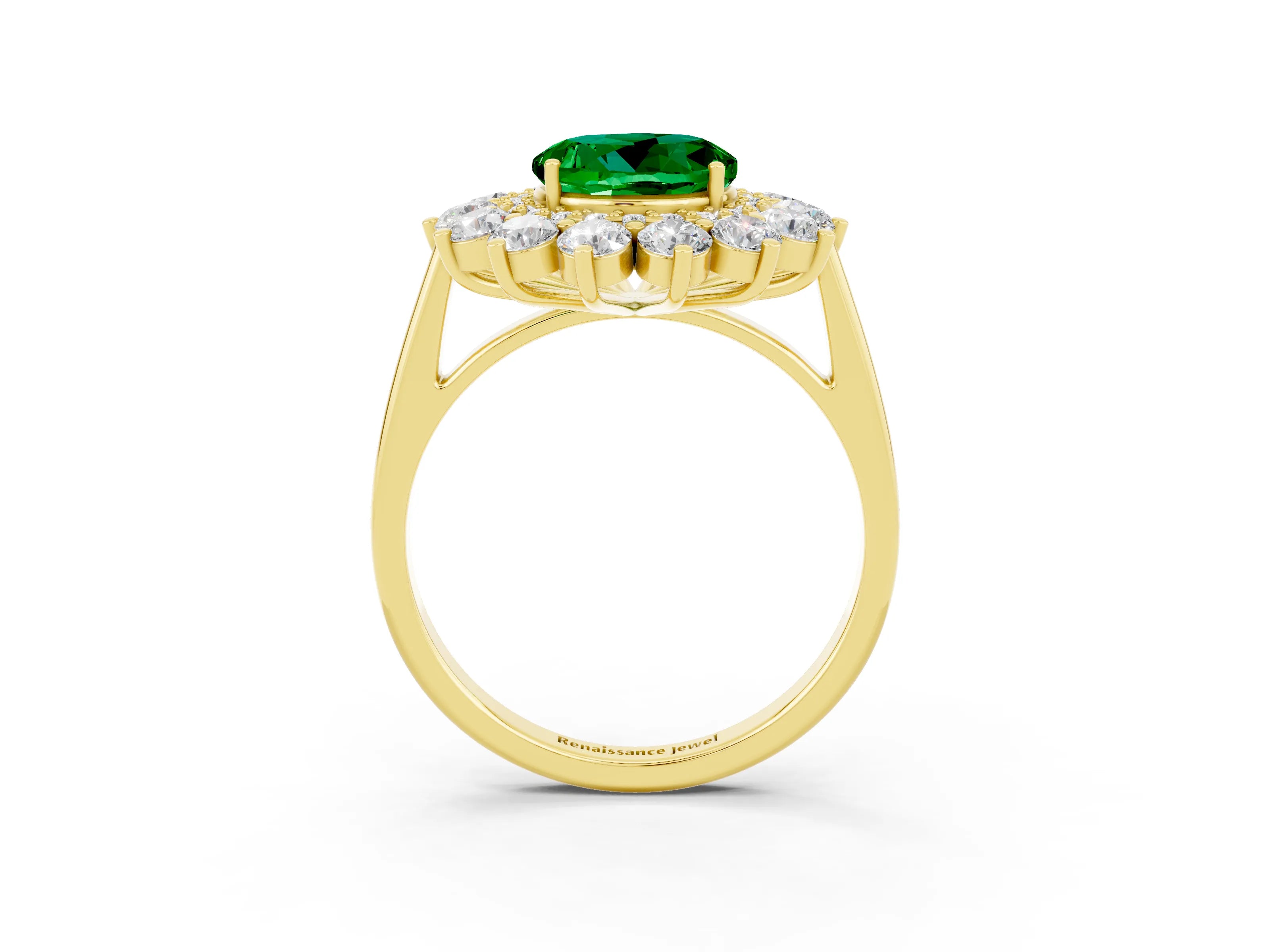 Yellow gold Round Cut Halo Cluster Diamond Ring with Pave Band and Four-Prong Setting_15