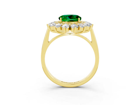Yellow gold Round Cut Halo Cluster Diamond Ring with Pave Band and Four-Prong Setting_15