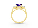 Yellow gold Round Cut Halo Cluster Diamond Ring with Pave Band and Four-Prong Setting_15