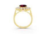 Yellow gold Round Cut Halo Cluster Diamond Ring with Pave Band and Four-Prong Setting_15