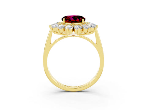 Yellow gold Round Cut Halo Cluster Diamond Ring with Pave Band and Four-Prong Setting_15