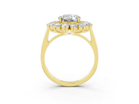 Yellow gold Round Cut Halo Cluster Diamond Ring with Pave Band and Four-Prong Setting_15