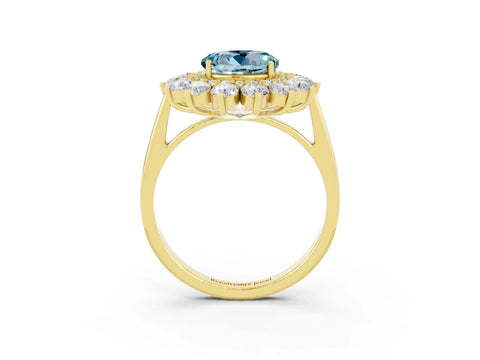 Yellow gold Round Cut Halo Cluster Diamond Ring with Pave Band and Four-Prong Setting_15