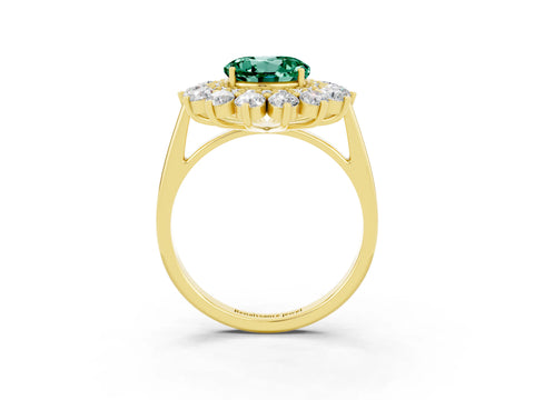 Yellow gold Round Cut Halo Cluster Diamond Ring with Pave Band and Four-Prong Setting_15