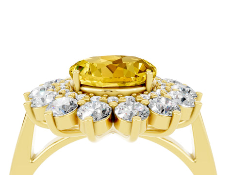 Yellow gold Round Cut Halo Cluster Diamond Ring with Pave Band and Four-Prong Setting_16