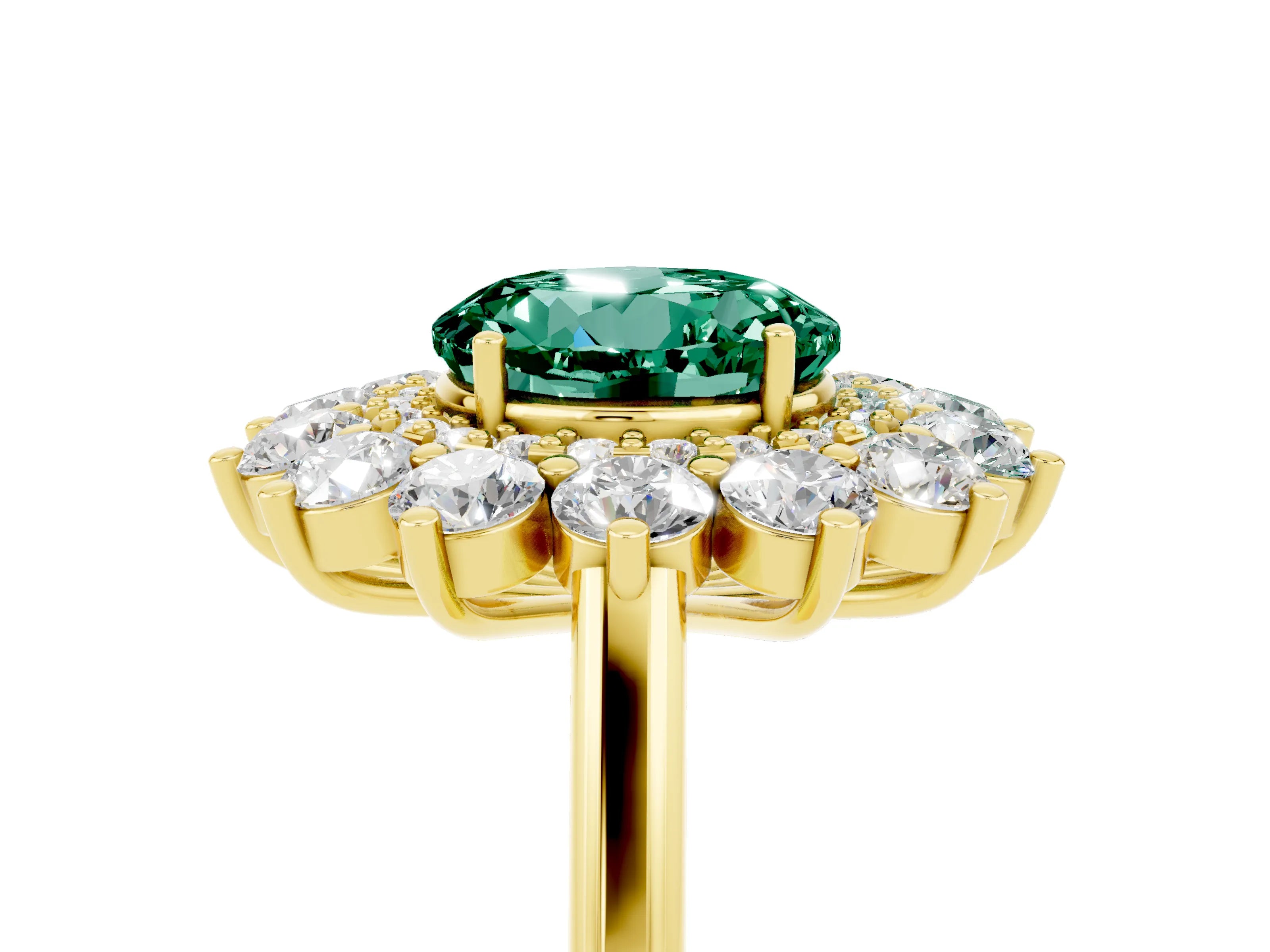 Yellow gold Round Cut Halo Cluster Diamond Ring with Pave Band and Four-Prong Setting_17