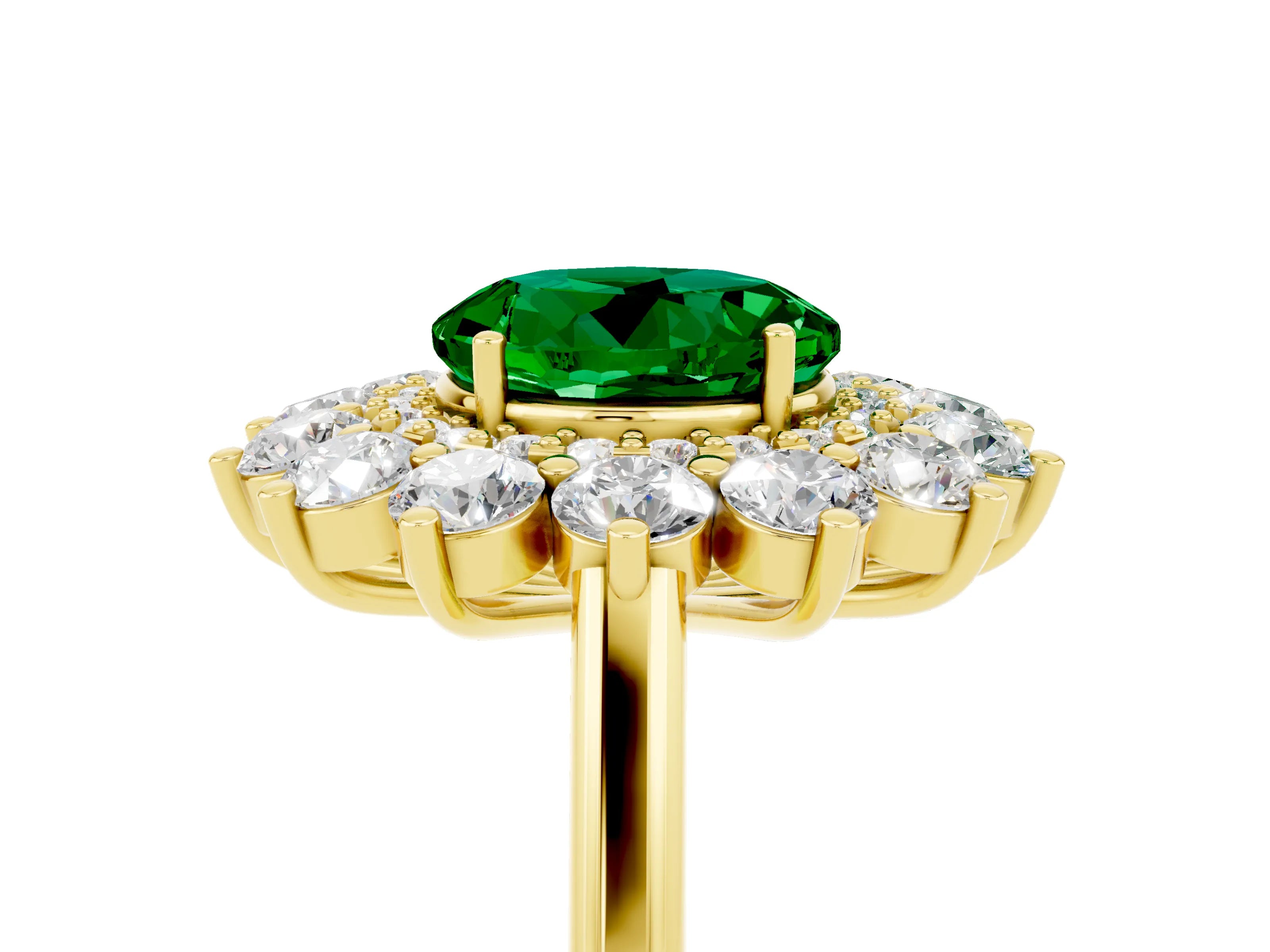 Yellow gold Round Cut Halo Cluster Diamond Ring with Pave Band and Four-Prong Setting_17