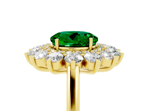 Yellow gold Round Cut Halo Cluster Diamond Ring with Pave Band and Four-Prong Setting_17