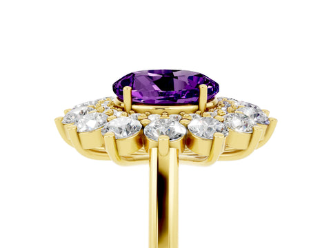 Yellow gold Round Cut Halo Cluster Diamond Ring with Pave Band and Four-Prong Setting_17