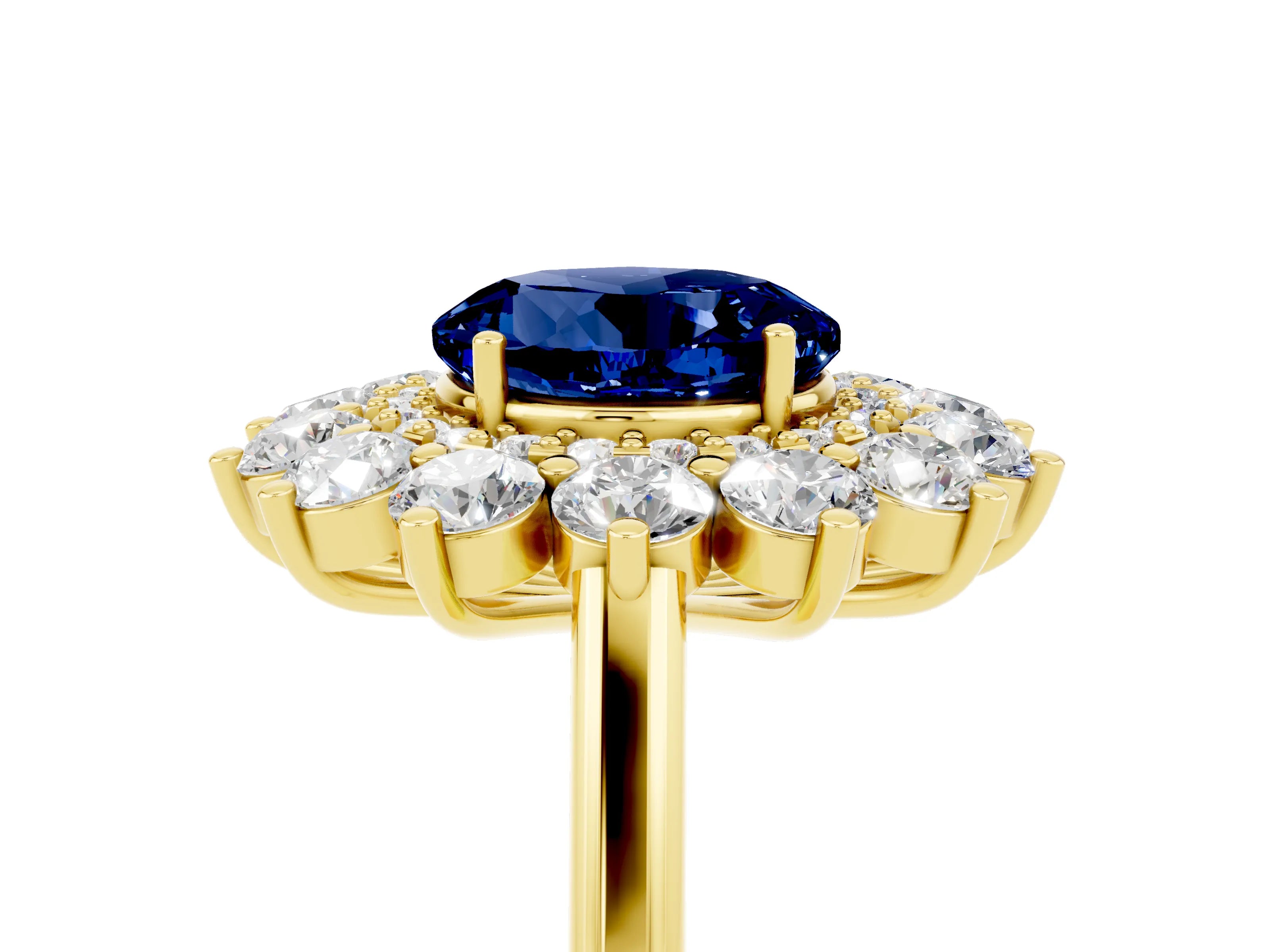 Yellow gold Round Cut Halo Cluster Diamond Ring with Pave Band and Four-Prong Setting_17