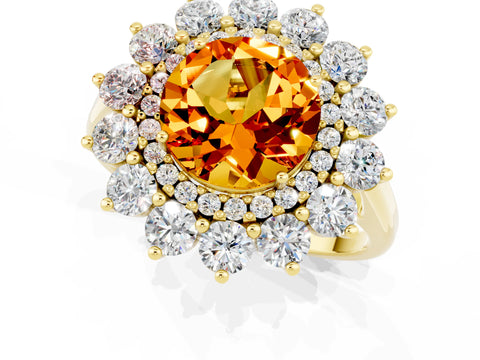 Yellow gold Round Cut Halo Cluster Diamond Ring with Pave Band and Four-Prong Setting_1