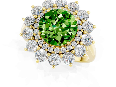 Yellow gold Round Cut Halo Cluster Diamond Ring with Pave Band and Four-Prong Setting_1