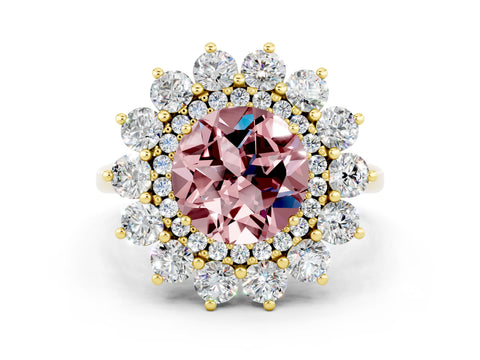 Yellow gold Round Cut Halo Cluster Diamond Ring with Pave Band and Four-Prong Setting_21