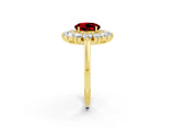 Yellow gold Round Cut Halo Cluster Diamond Ring with Pave Band and Four-Prong Setting_22