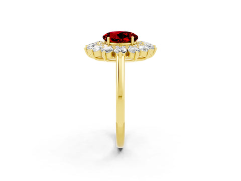 Yellow gold Round Cut Halo Cluster Diamond Ring with Pave Band and Four-Prong Setting_22