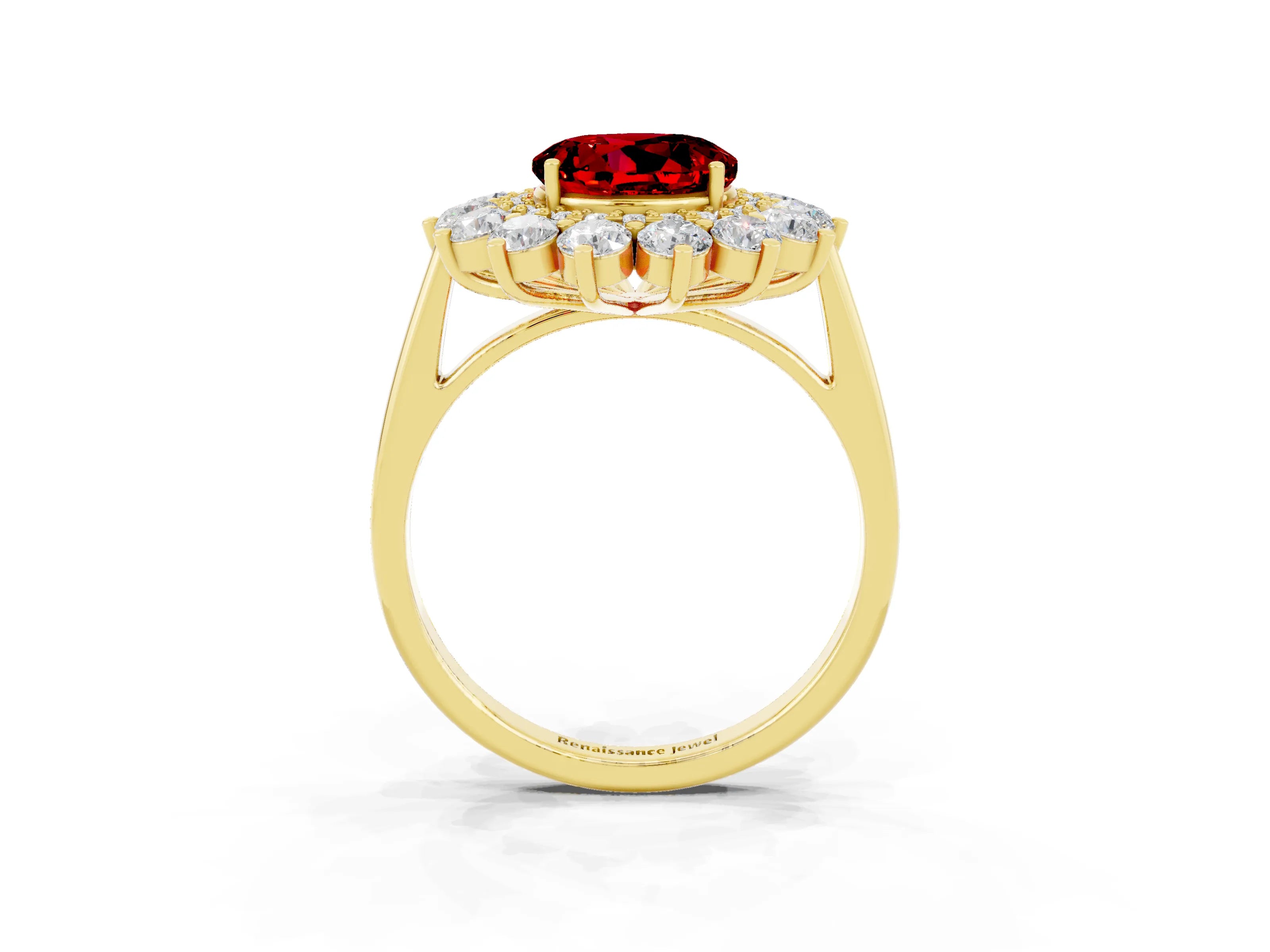 Yellow gold Round Cut Halo Cluster Diamond Ring with Pave Band and Four-Prong Setting_23