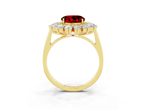 Yellow gold Round Cut Halo Cluster Diamond Ring with Pave Band and Four-Prong Setting_23