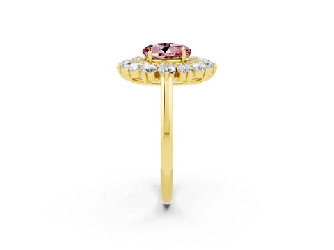 Yellow gold Round Cut Halo Cluster Diamond Ring with Pave Band and Four-Prong Setting_23