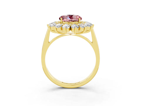 Yellow gold Round Cut Halo Cluster Diamond Ring with Pave Band and Four-Prong Setting_24