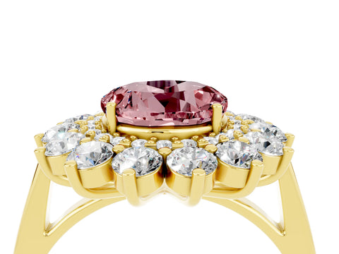 Yellow gold Round Cut Halo Cluster Diamond Ring with Pave Band and Four-Prong Setting_25